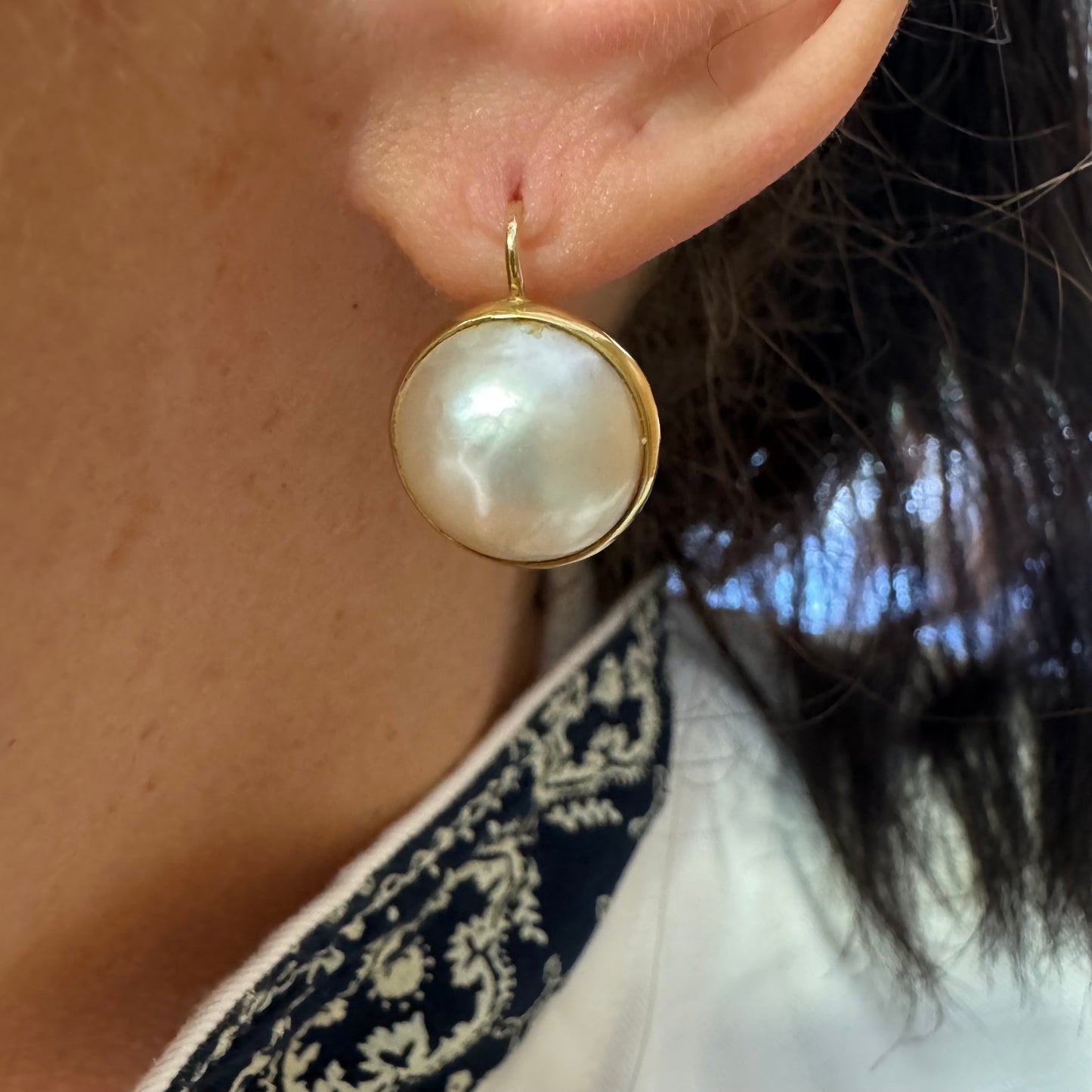 14K gold drop earrings set with Pearl