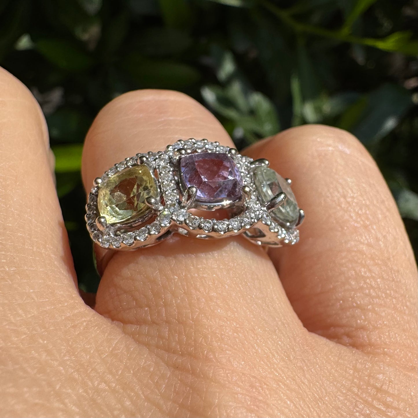 18K gold “Trio” ring set with 3 Gemstones & Diamonds