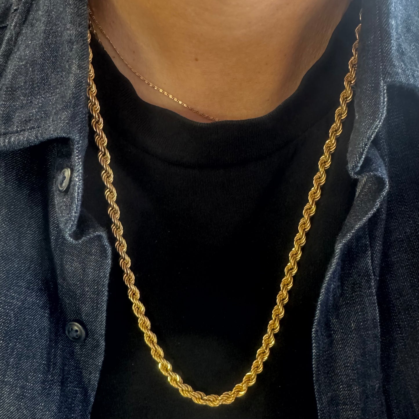 14K gold rope chain necklace with a bold vintage look