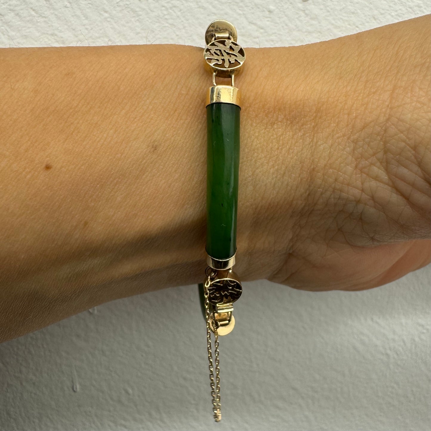 18K gold bracelet set with Green Jade