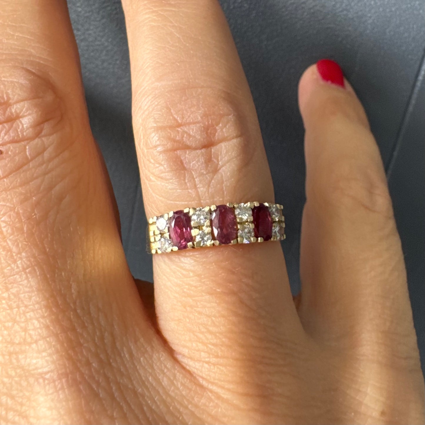 טבעת זהב 14K משובצת אבני טורמלין ורוד ויהלומים