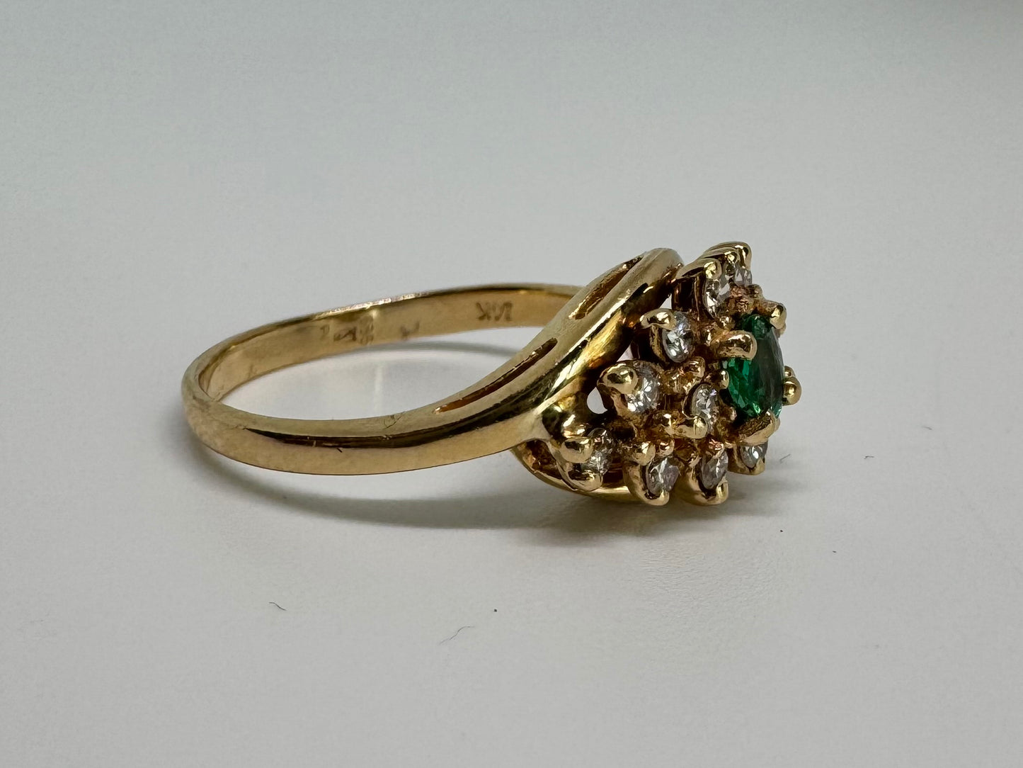 14K gold ring set with Emerald & Diamonds