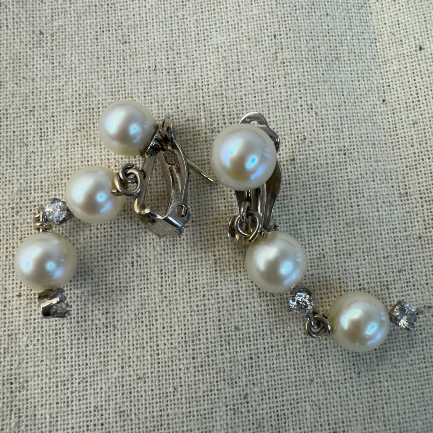 14K gold drop earrings set with Pearls & Diamonds