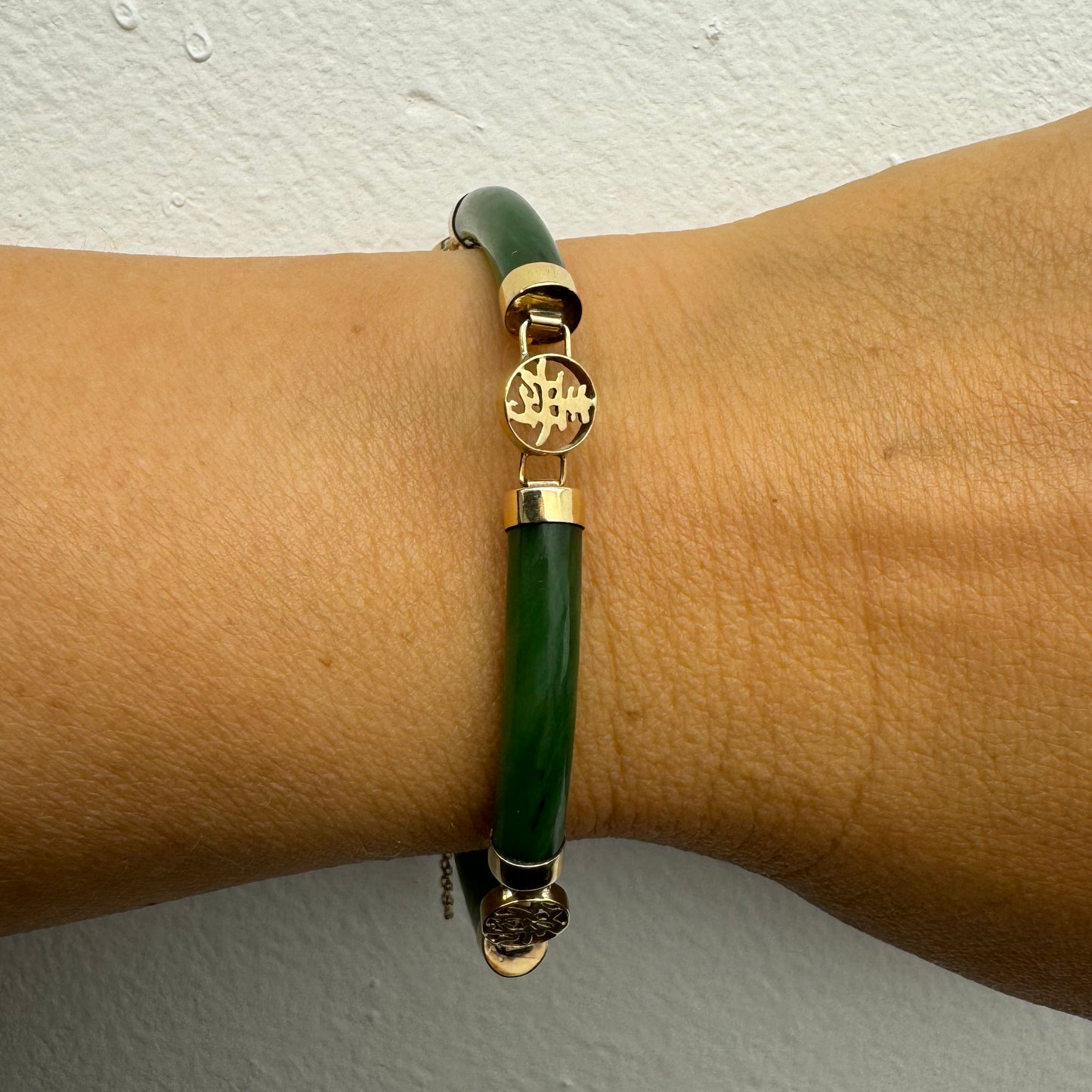 18K gold bracelet set with Green Jade