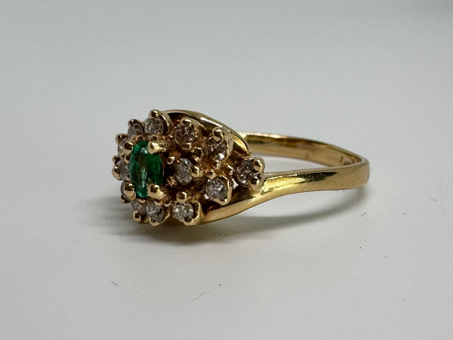 14K gold ring set with Emerald & Diamonds