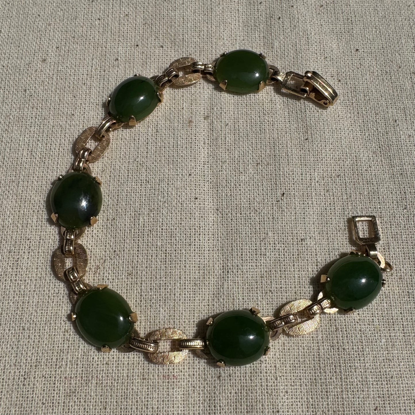 14K gold bracelet set with Green Jade