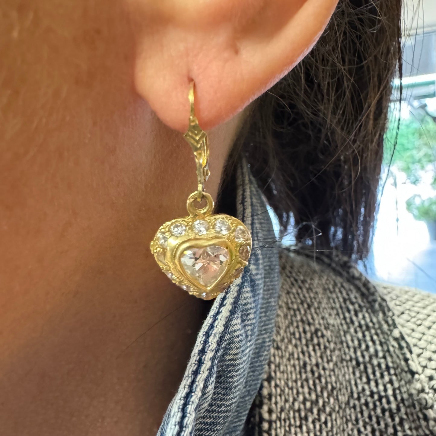 14K gold drop earrings set with transparent gemstones