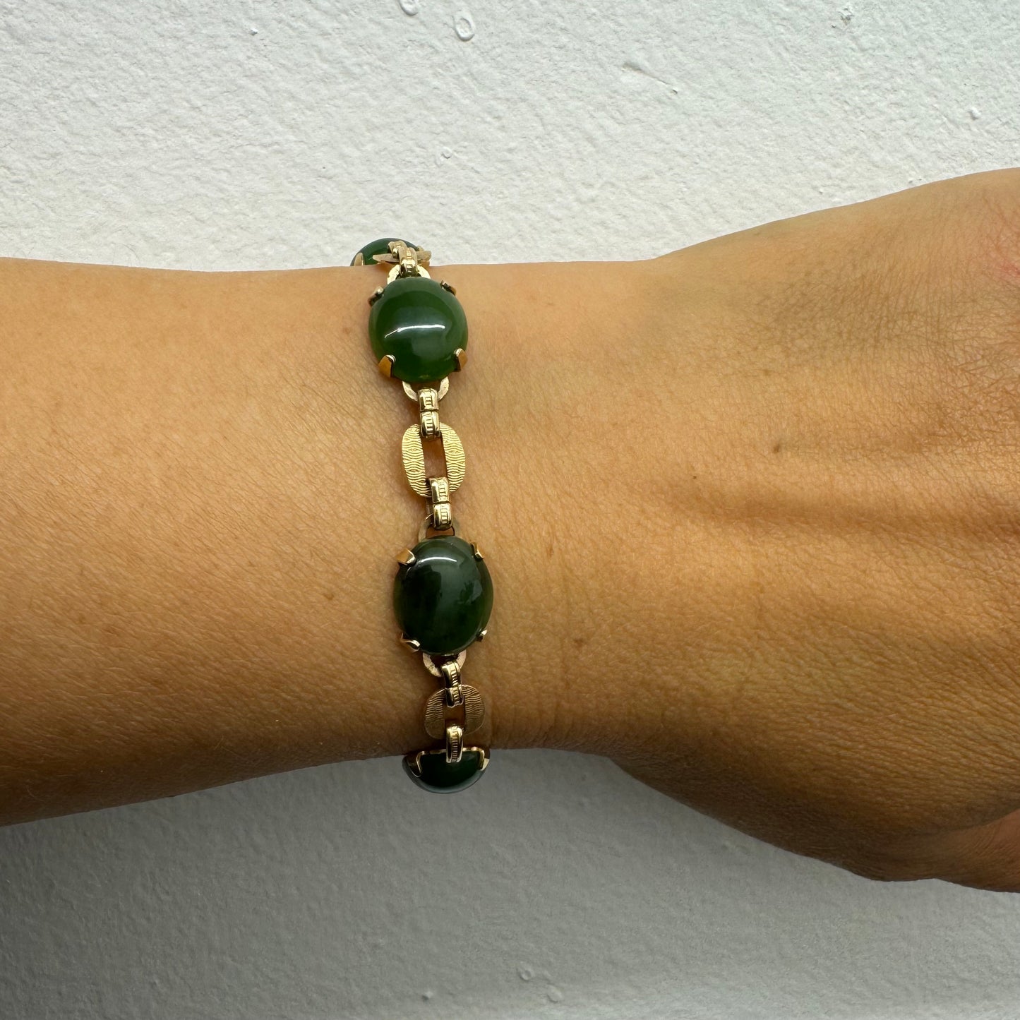 14K gold bracelet set with Green Jade