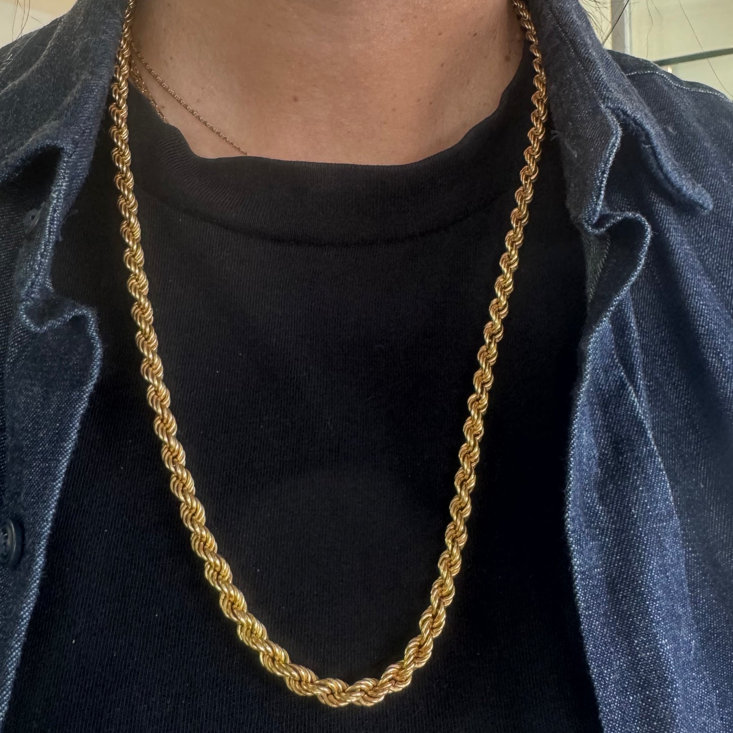 14K gold rope chain necklace with a bold vintage look