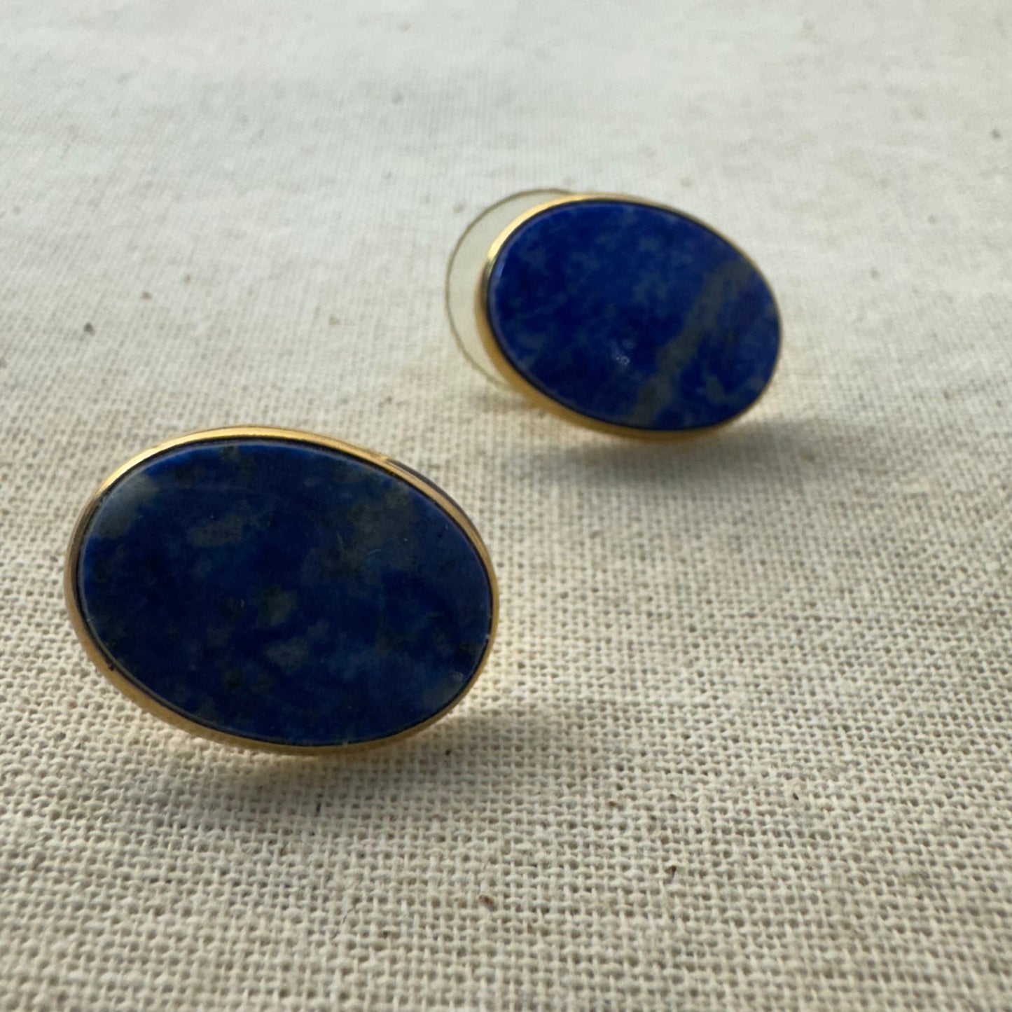 14K gold stud earrings set with Lapis Lazuli
