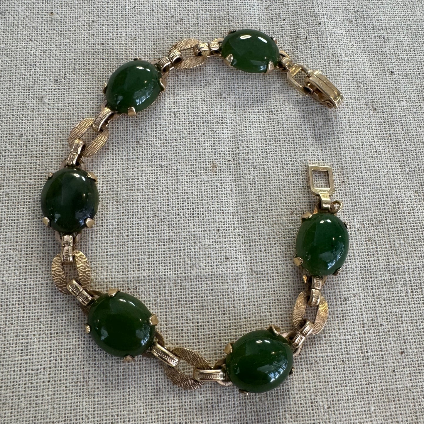 14K gold bracelet set with Green Jade