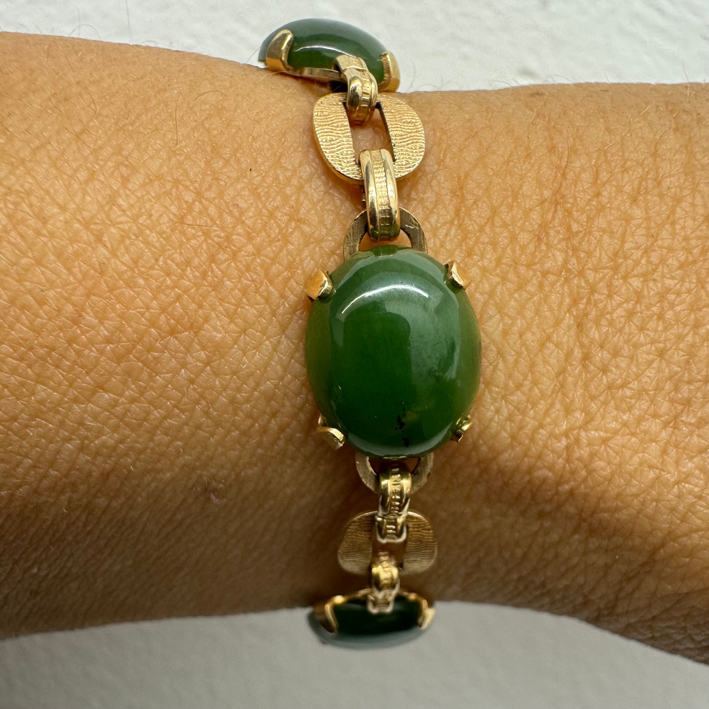 14K gold bracelet set with Green Jade