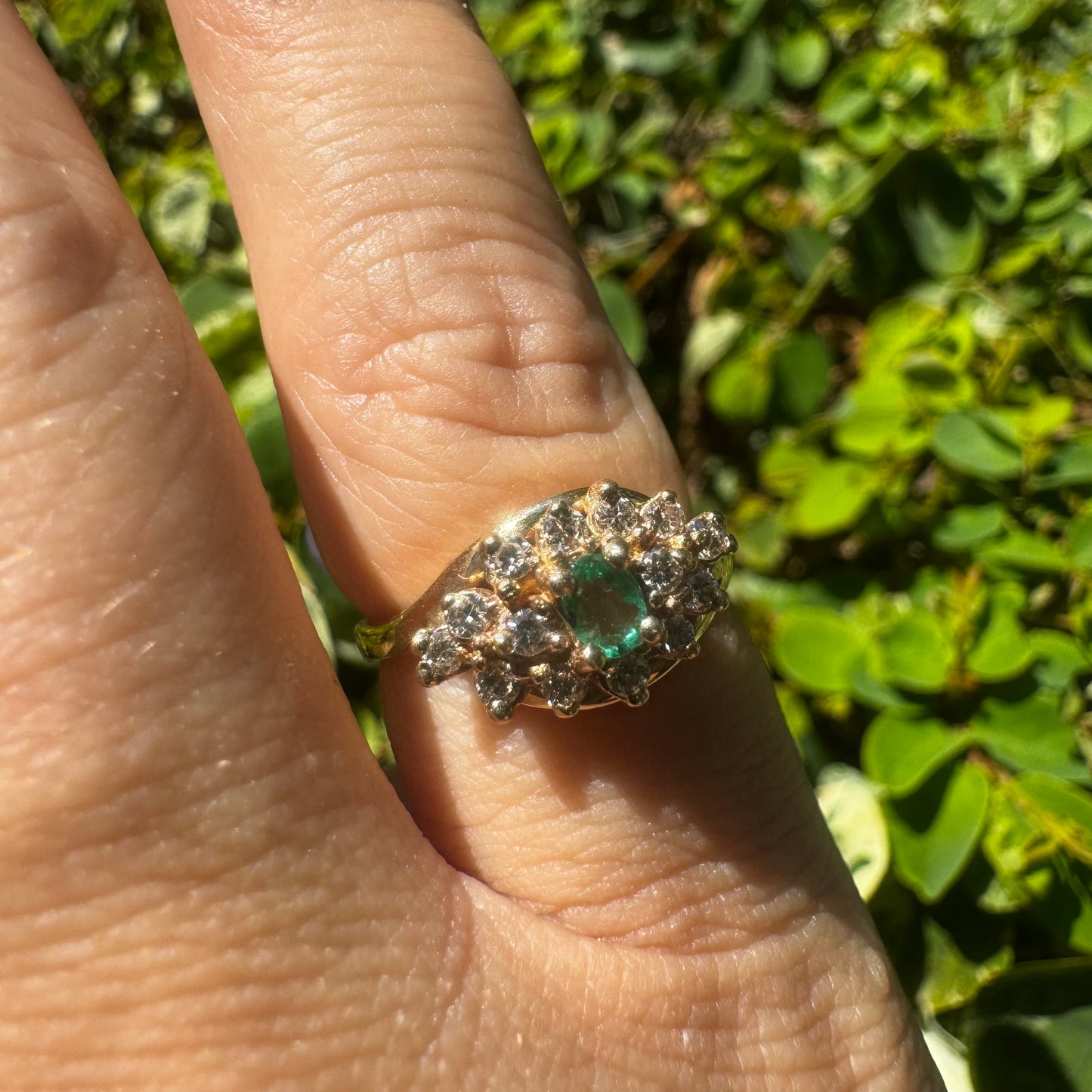 14K gold ring set with Emerald & Diamonds