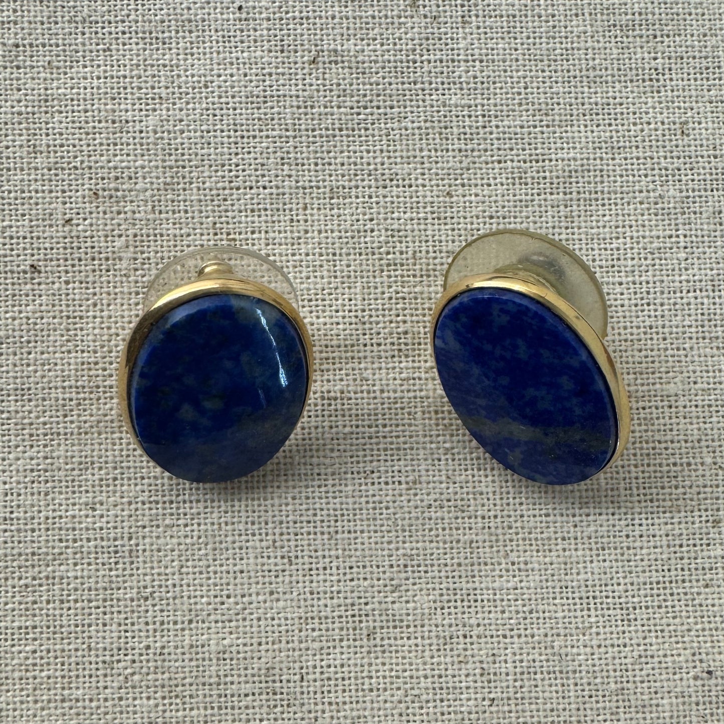 14K gold stud earrings set with Lapis Lazuli
