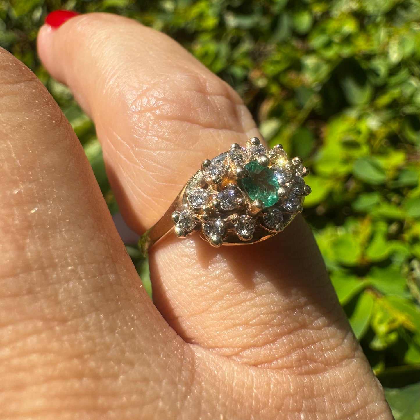 14K gold ring set with Emerald & Diamonds