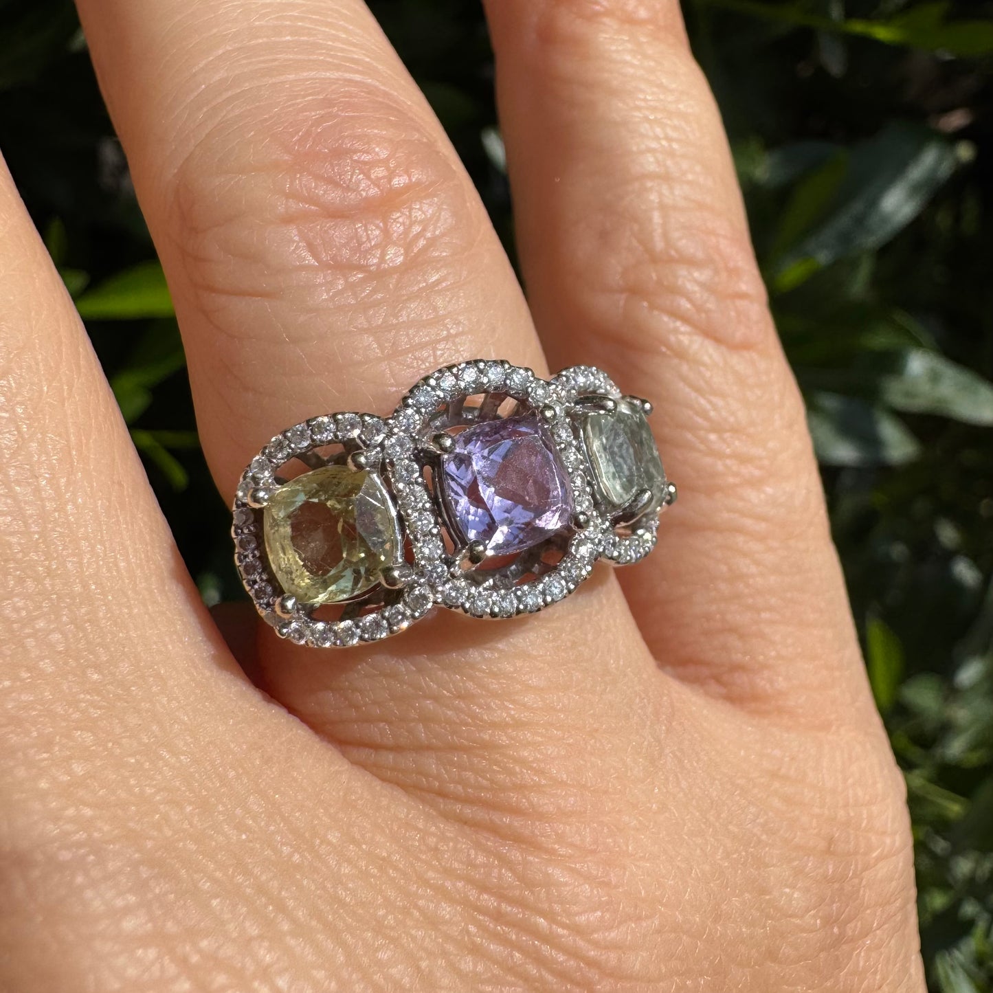 18K gold “Trio” ring set with 3 Gemstones & Diamonds