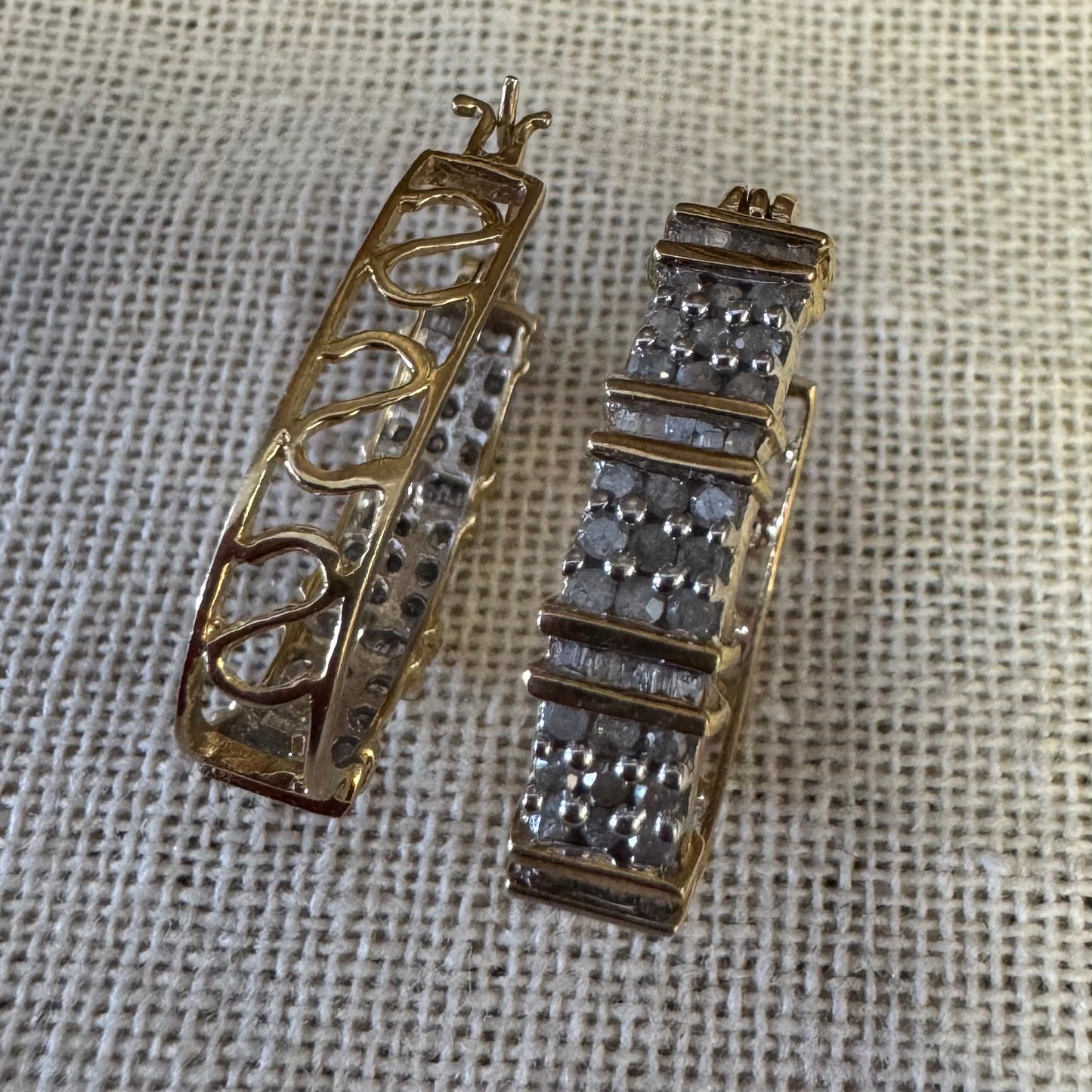 14K gold hoop earrings set with Diamonds