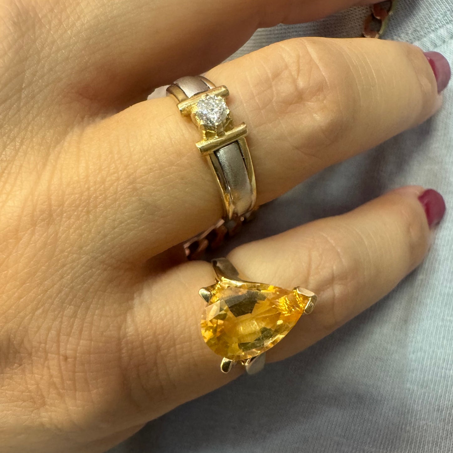 14K two-tone gold ring set with one center Diamond