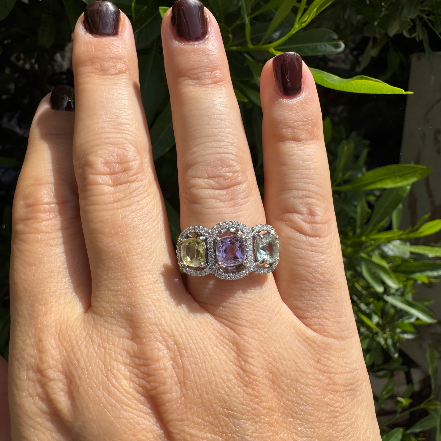 18K gold “Trio” ring set with 3 Gemstones & Diamonds