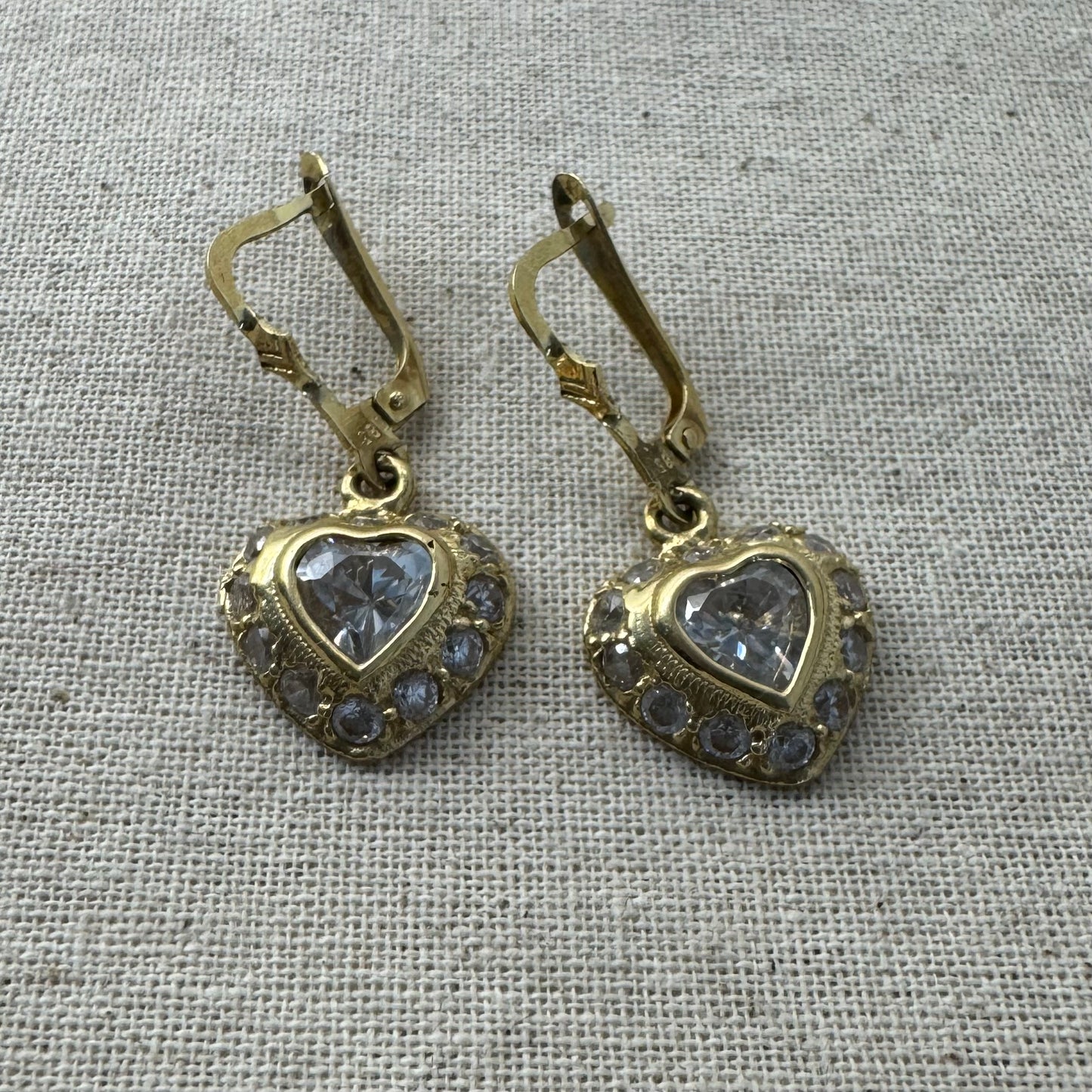 14K gold drop earrings set with transparent gemstones