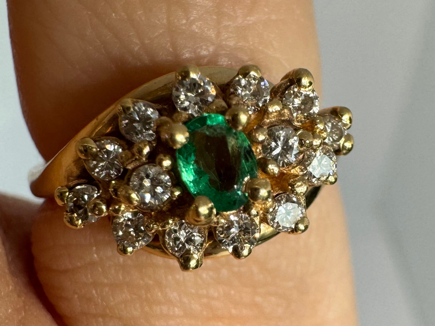 14K gold ring set with Emerald & Diamonds