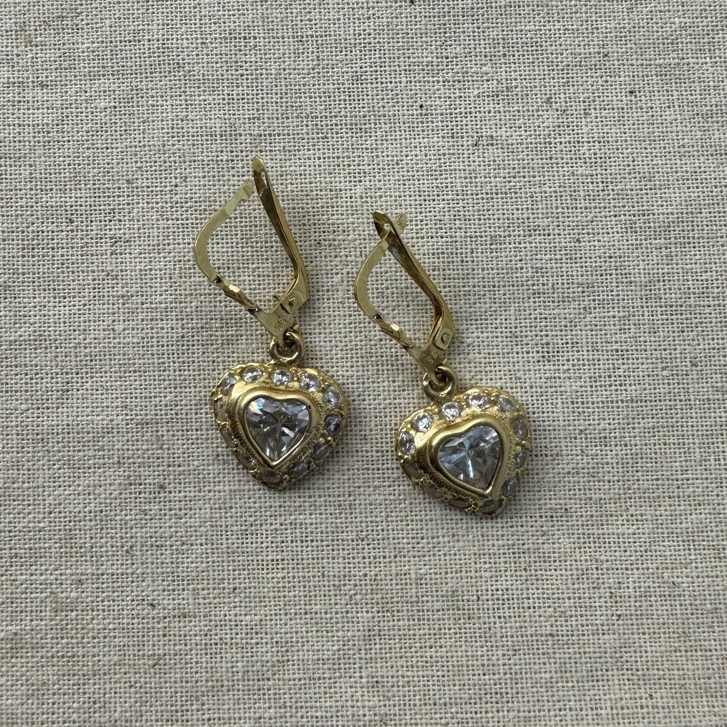 14K gold drop earrings set with transparent gemstones