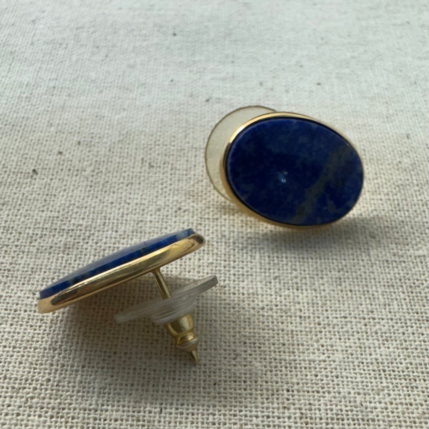 14K gold stud earrings set with Lapis Lazuli