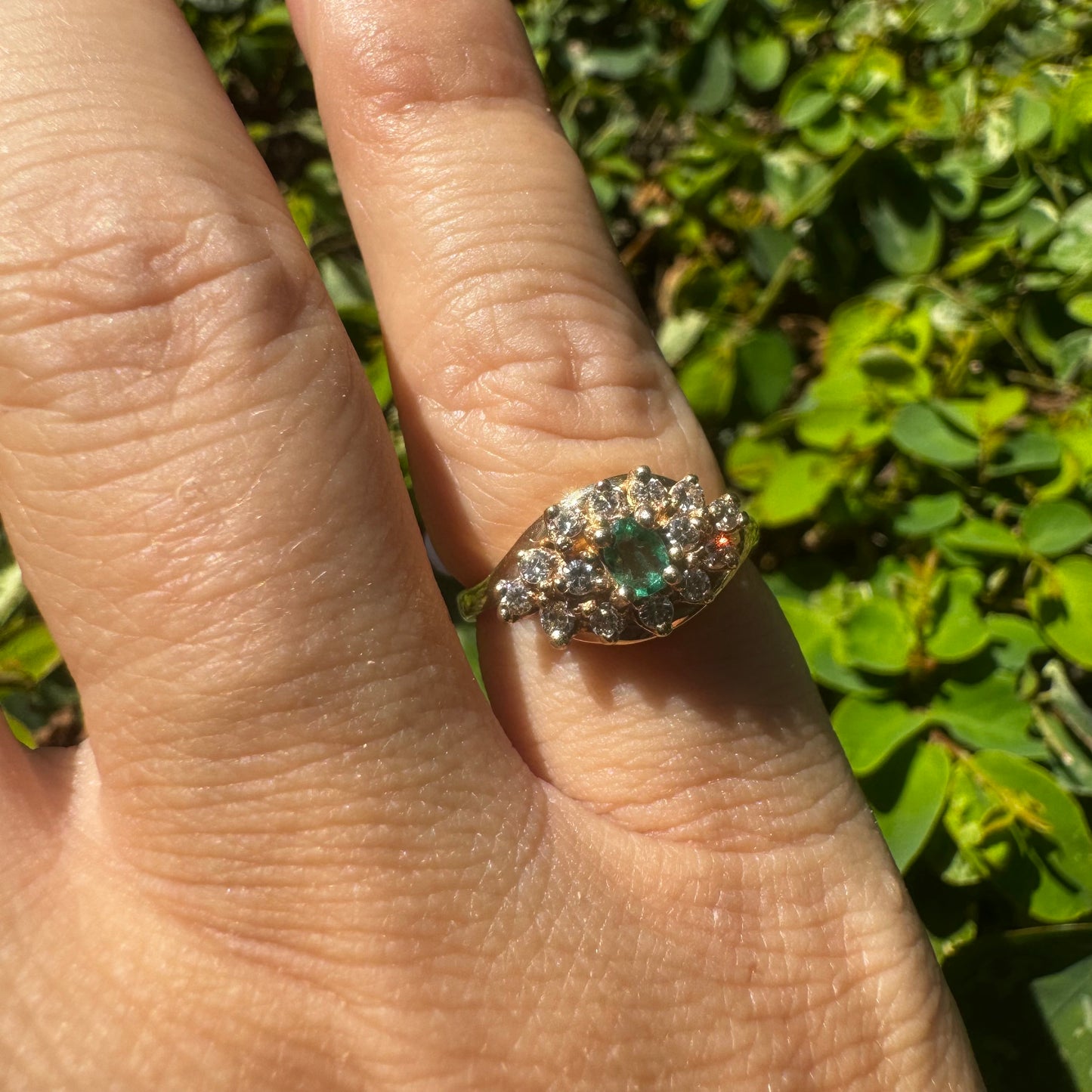 14K gold ring set with Emerald & Diamonds