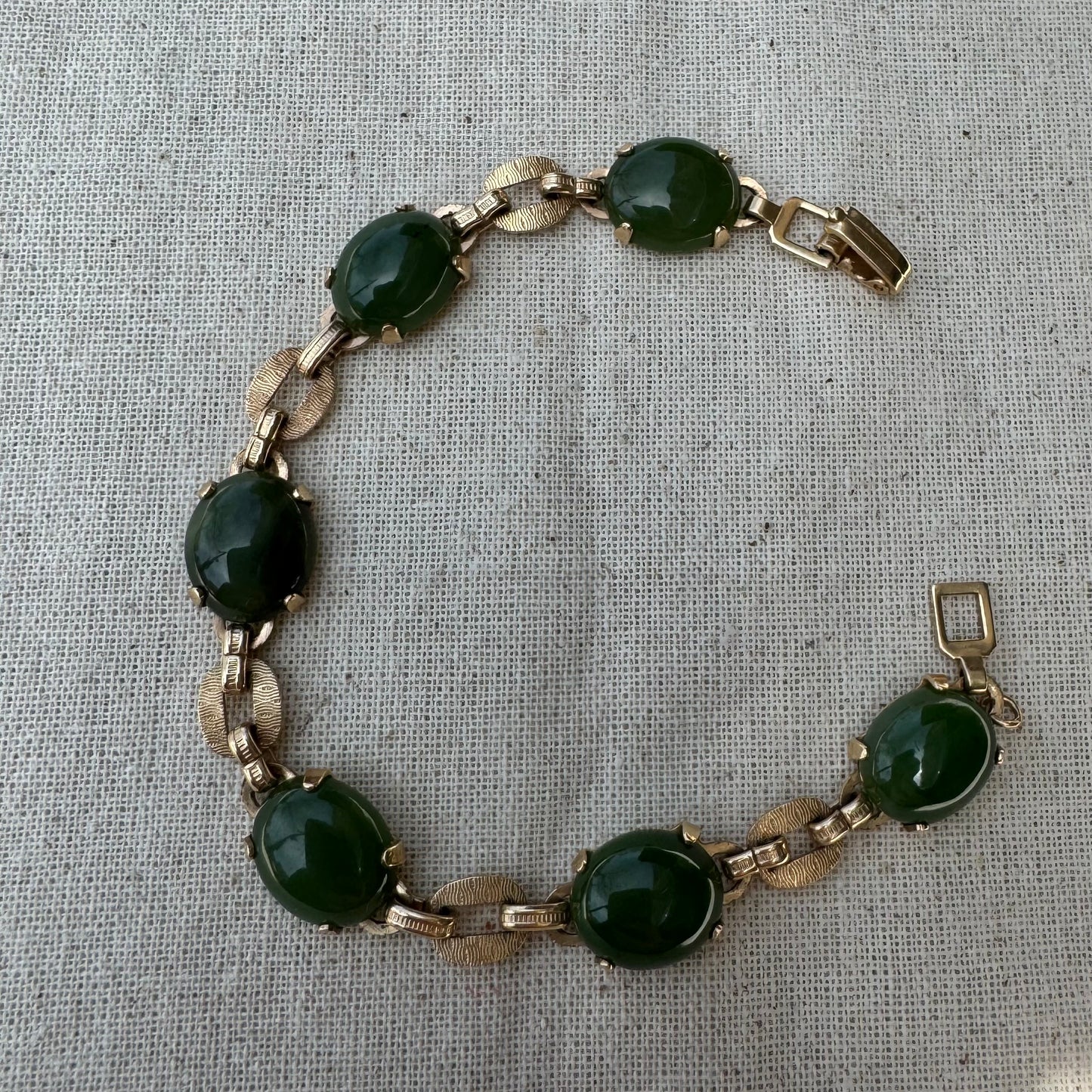 14K gold bracelet set with Green Jade