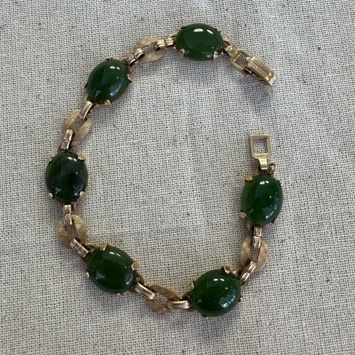 14K gold bracelet set with Green Jade