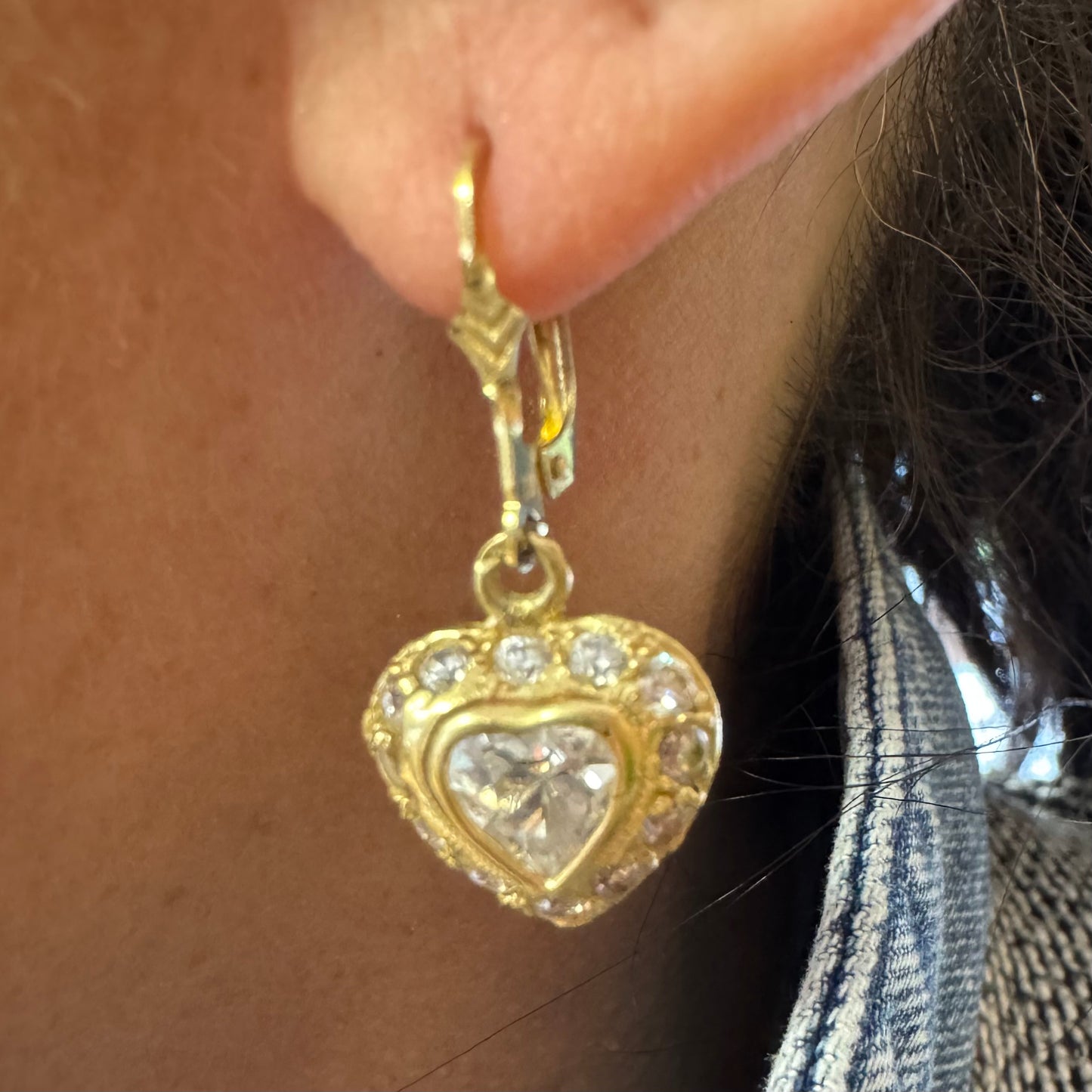 14K gold drop earrings set with transparent gemstones