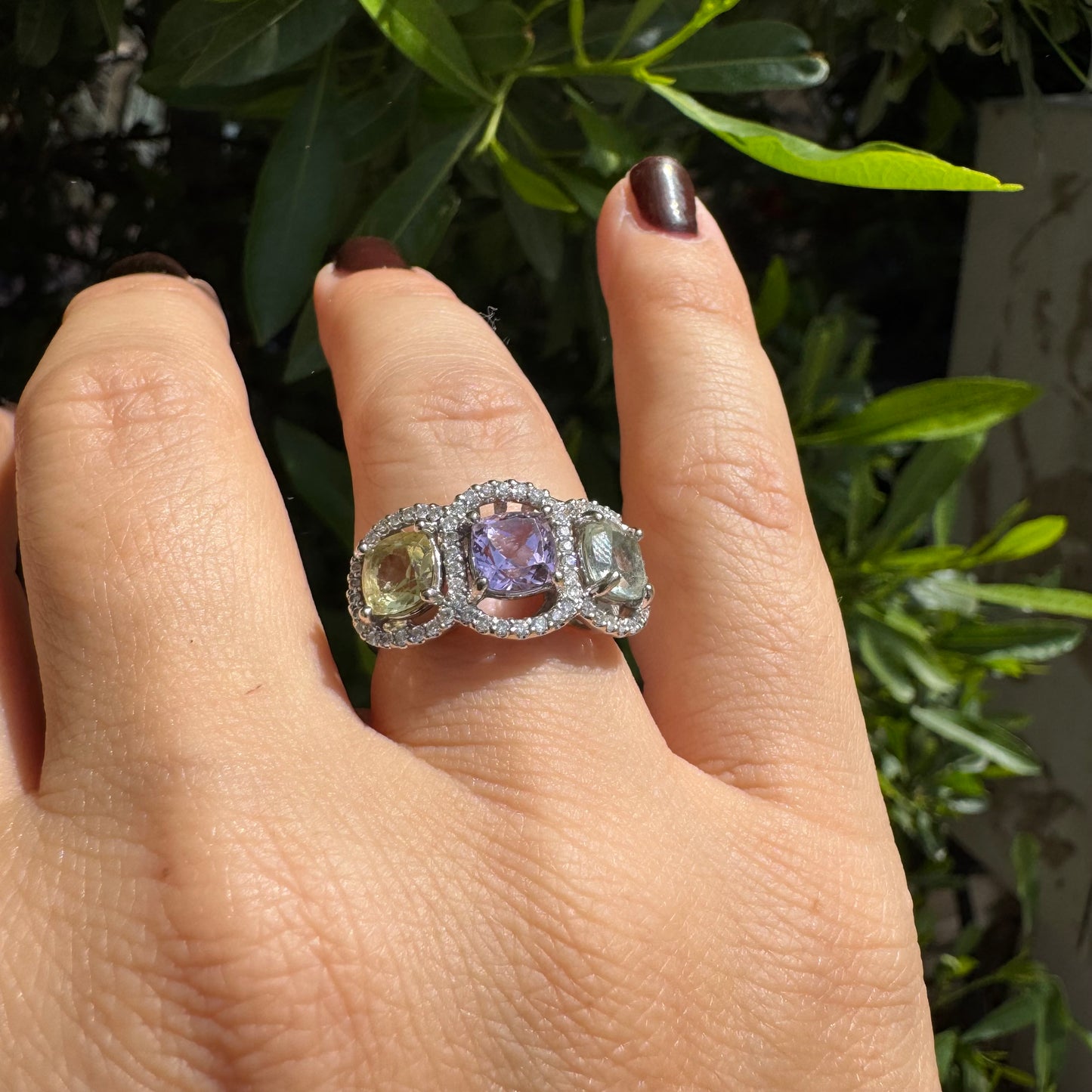 18K gold “Trio” ring set with 3 Gemstones & Diamonds
