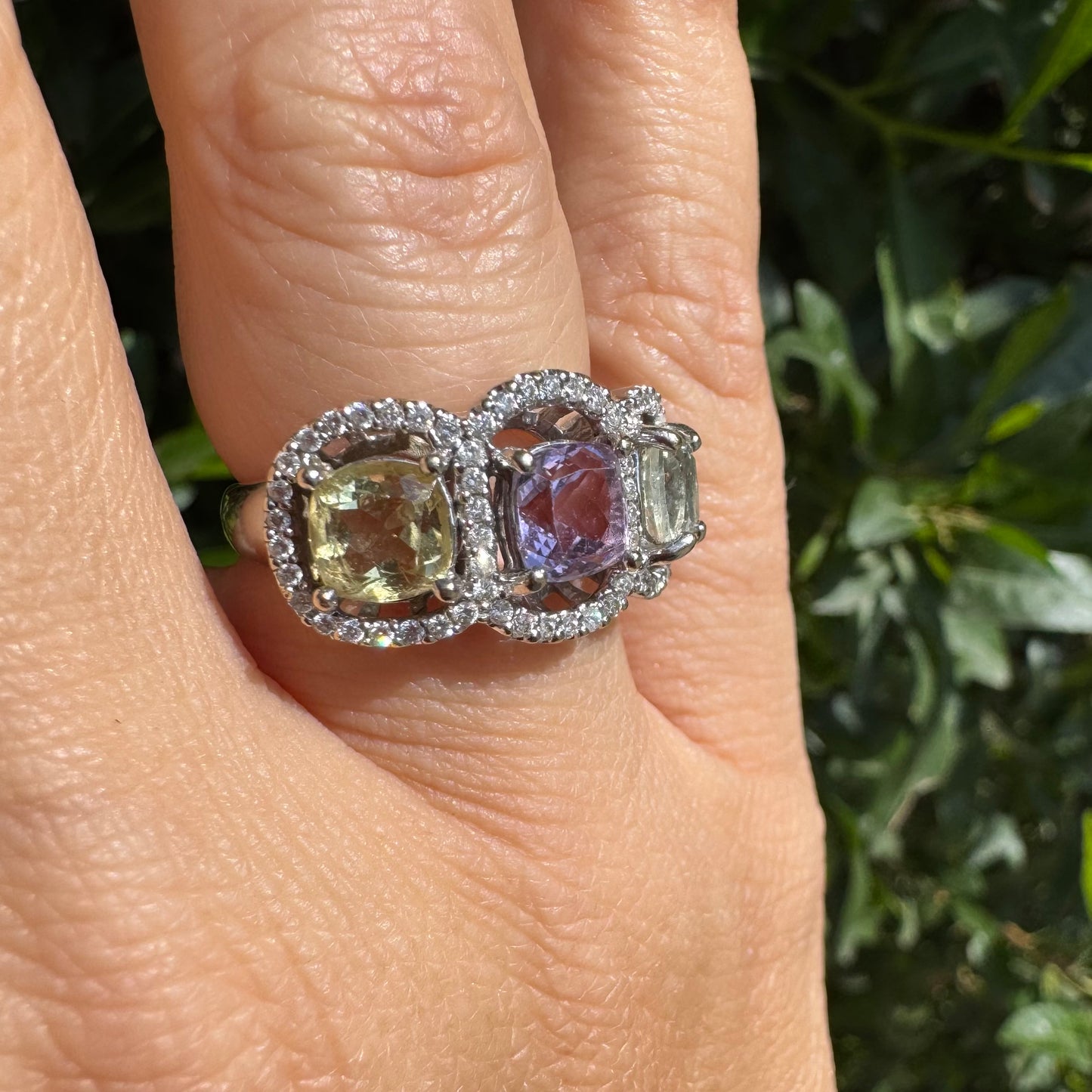 18K gold “Trio” ring set with 3 Gemstones & Diamonds