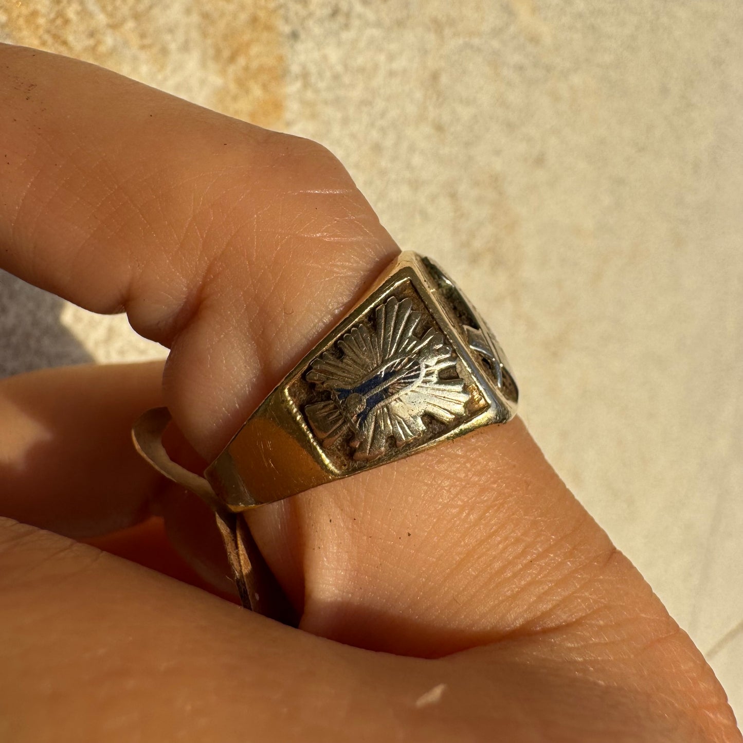14K gold vintage Masonic ring featuring the iconic square and compass emblem.