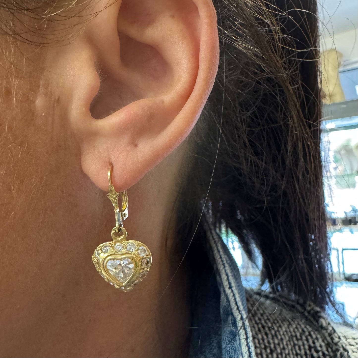 14K gold drop earrings set with transparent gemstones