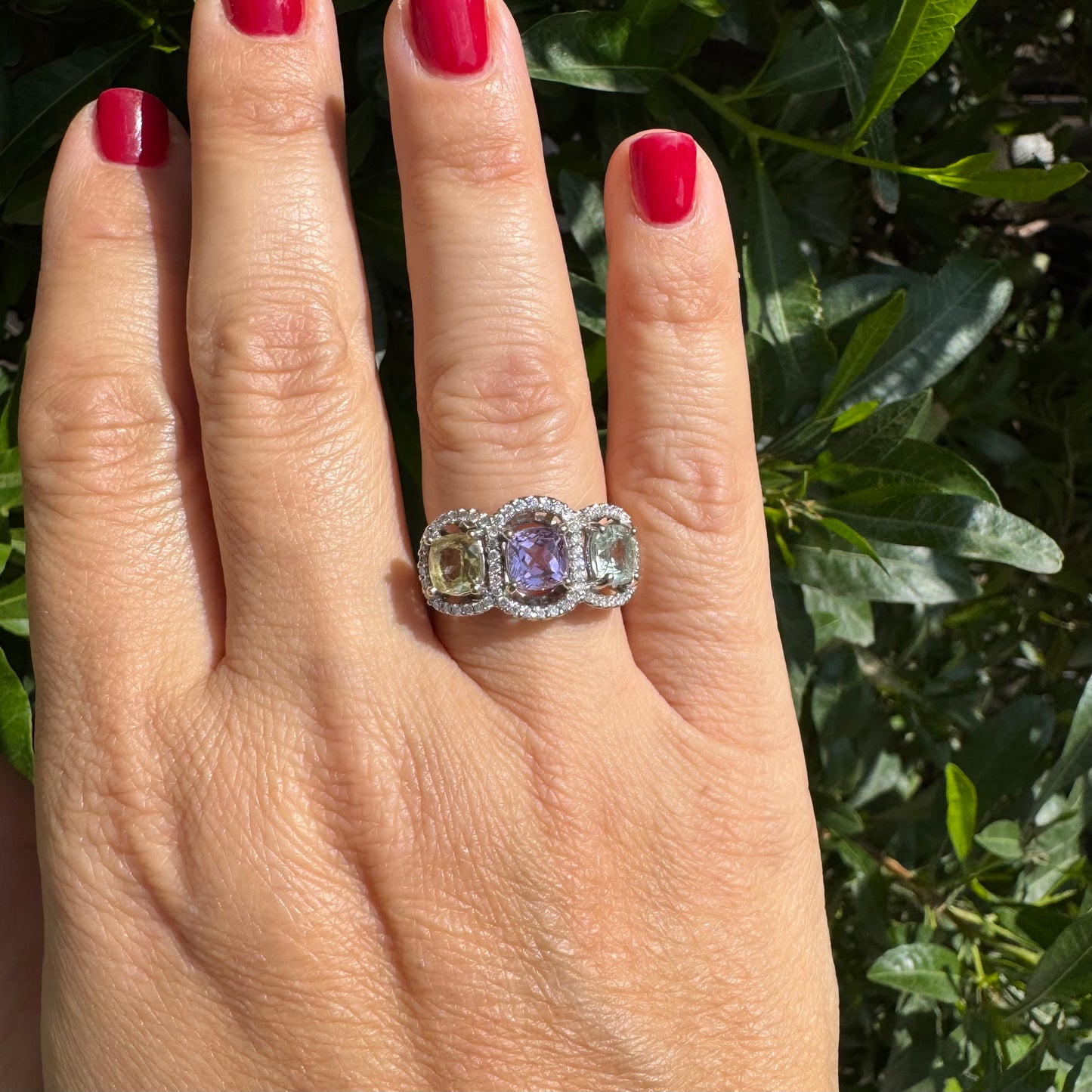 18K gold “Trio” ring set with 3 Gemstones & Diamonds
