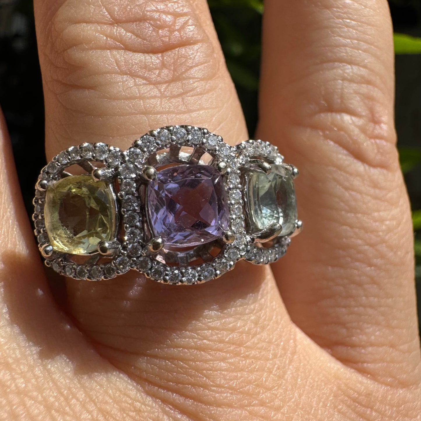 18K gold “Trio” ring set with 3 Gemstones & Diamonds