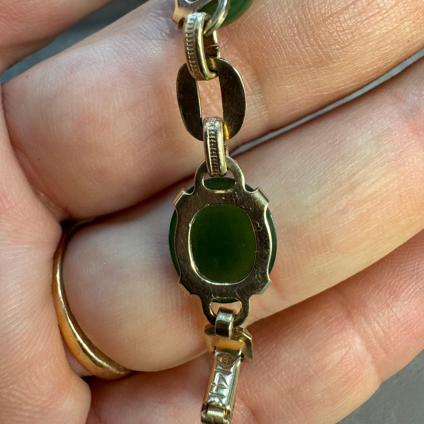14K gold bracelet set with Green Jade