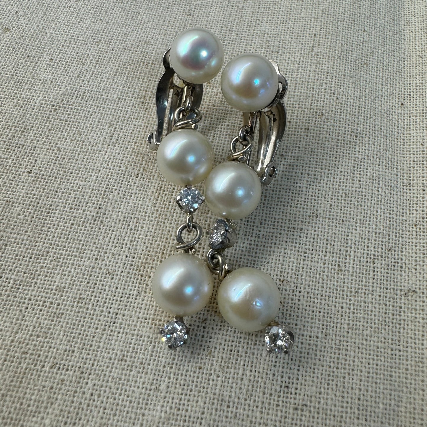 14K gold drop earrings set with Pearls & Diamonds
