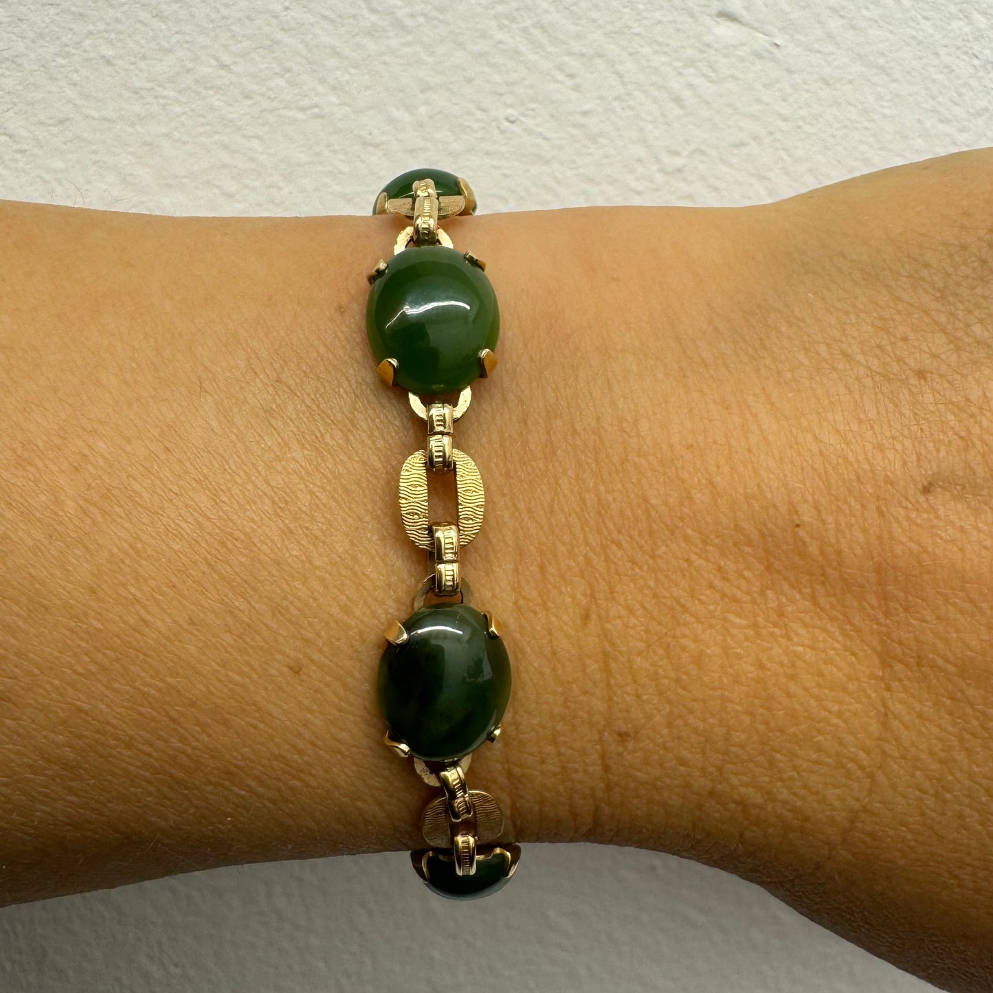 14K gold bracelet set with Green Jade