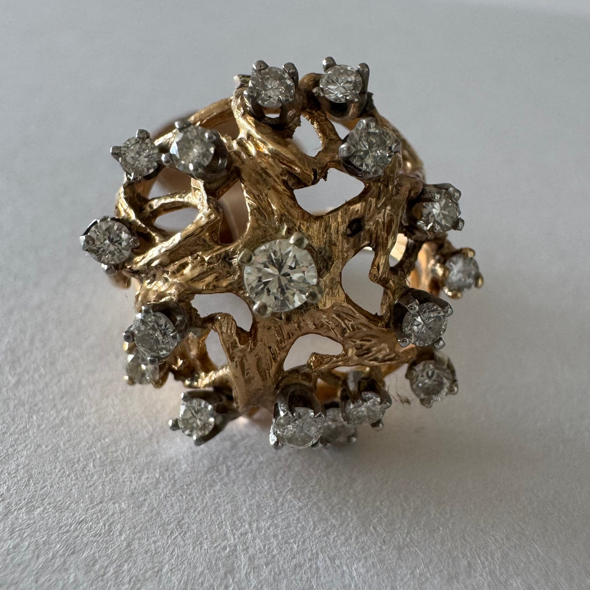 10K Gold Diamond Ring with a Sculptural Design