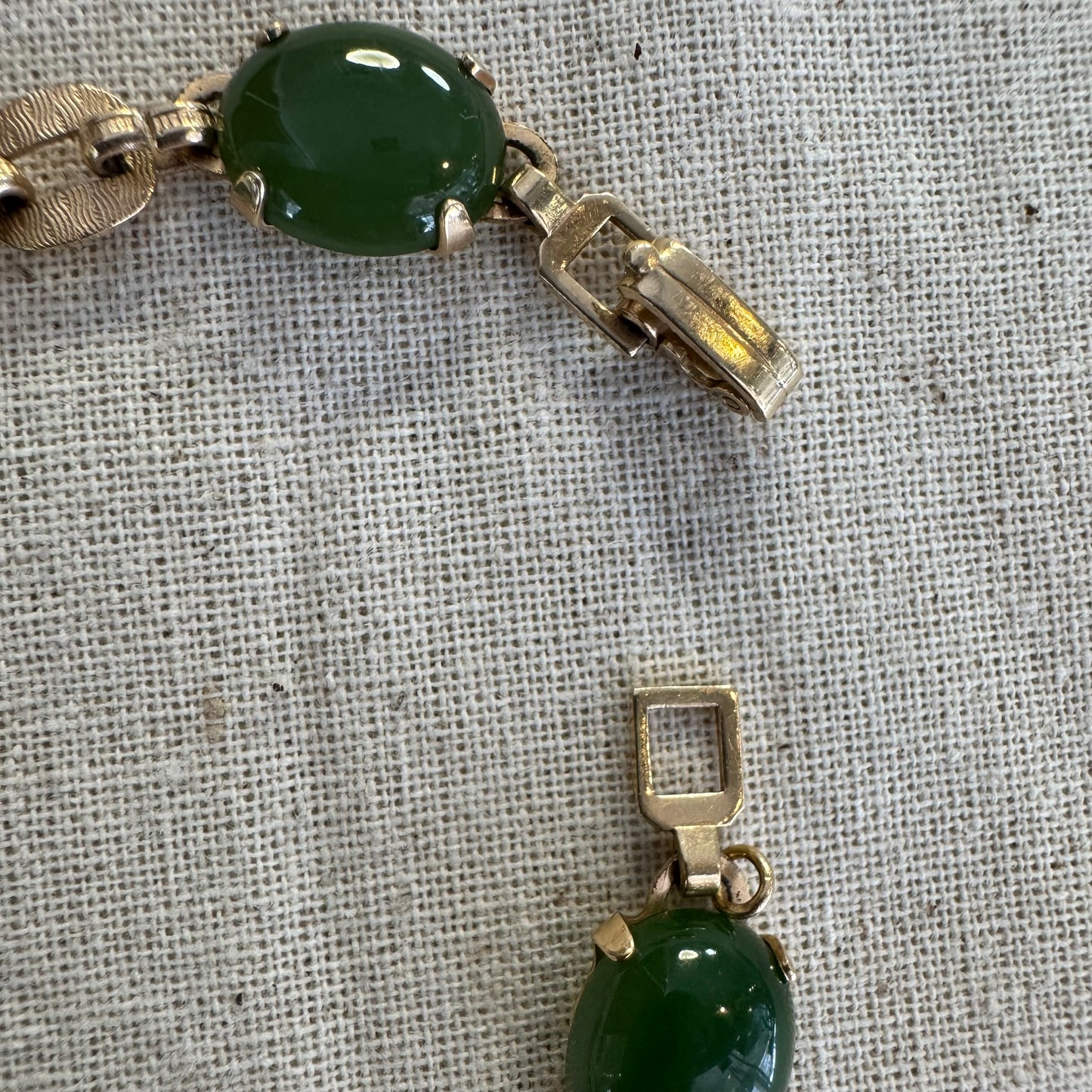 14K gold bracelet set with Green Jade