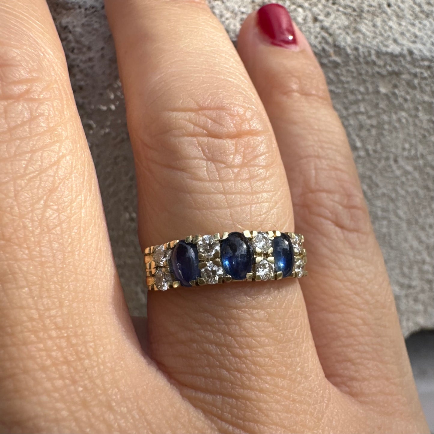 14K gold ring set with Sapphire & Diamonds