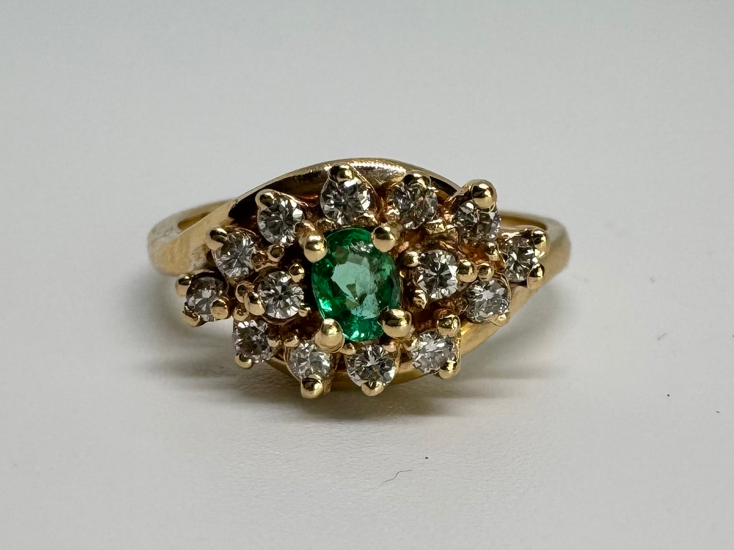 14K gold ring set with Emerald & Diamonds