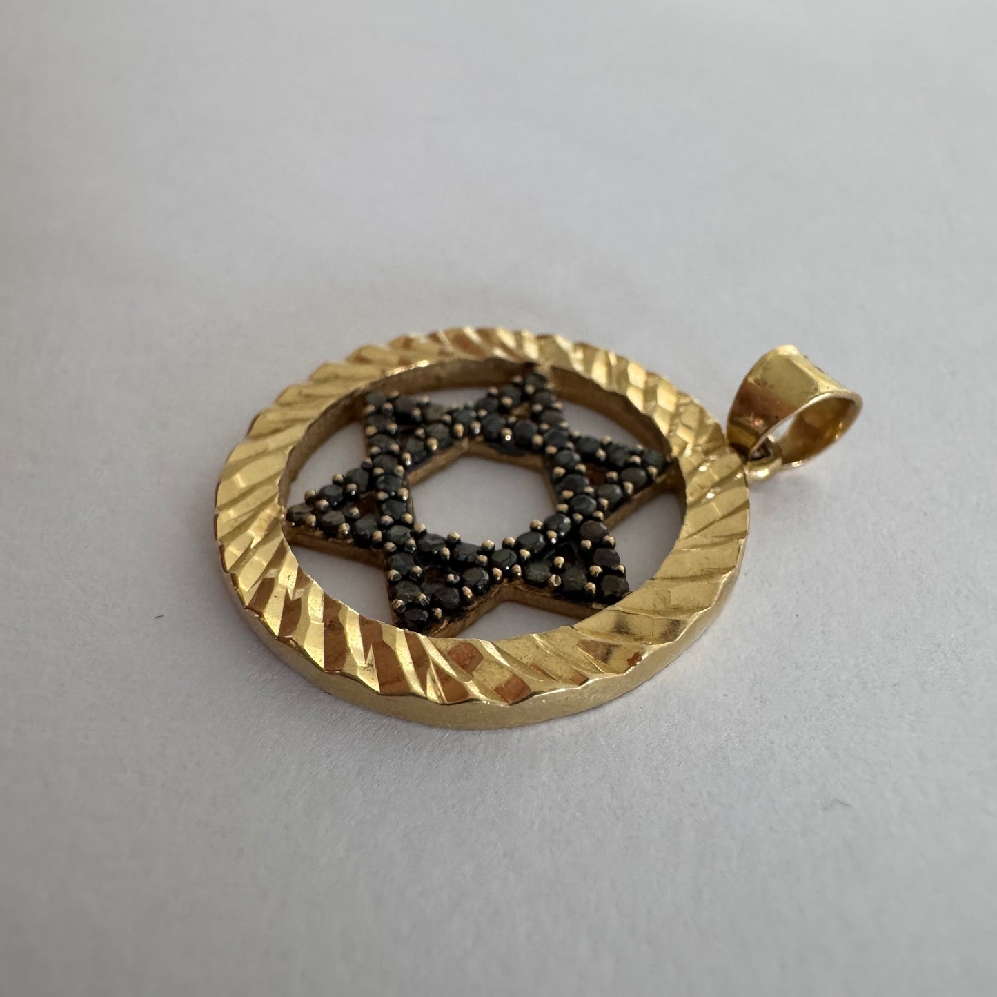 14K gold Star of David pendant set with Black Diamonds