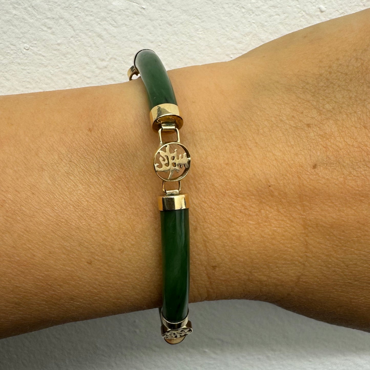 18K gold bracelet set with Green Jade
