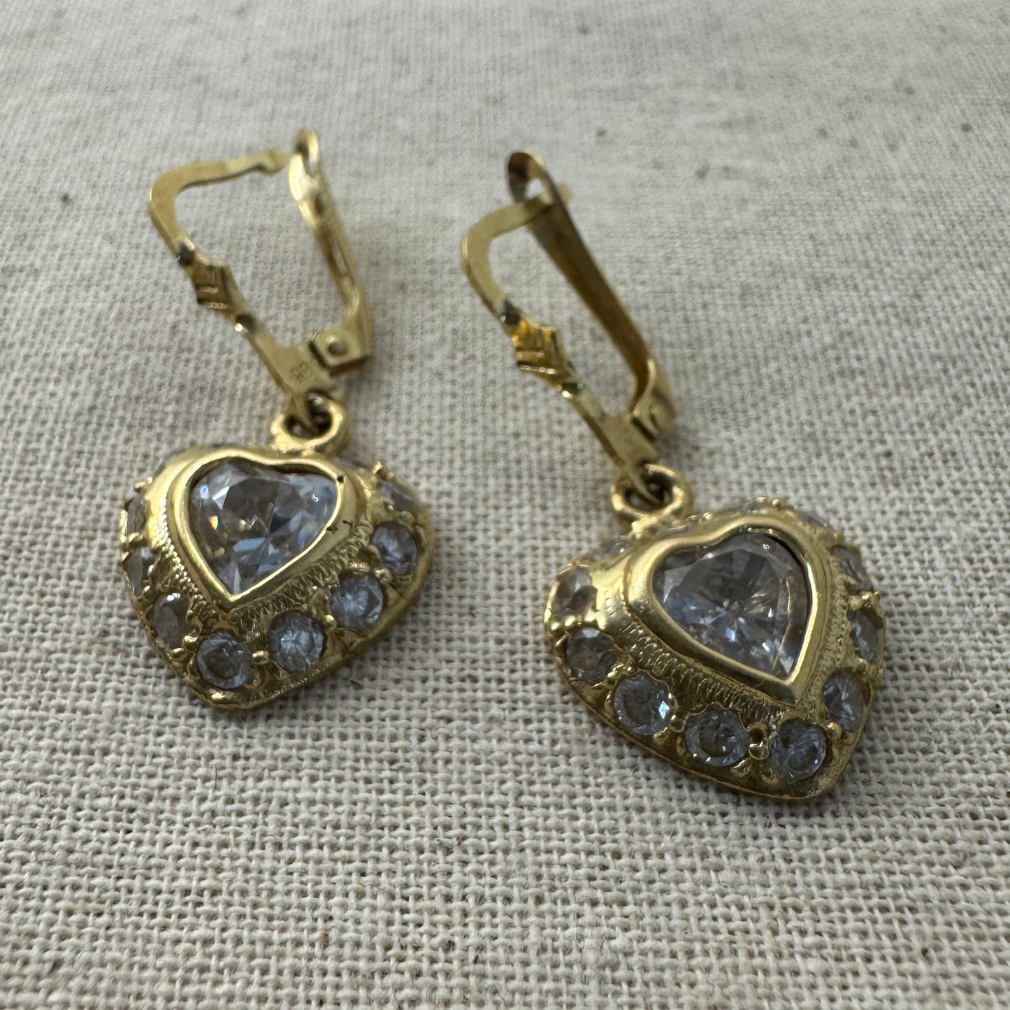 14K gold drop earrings set with transparent gemstones