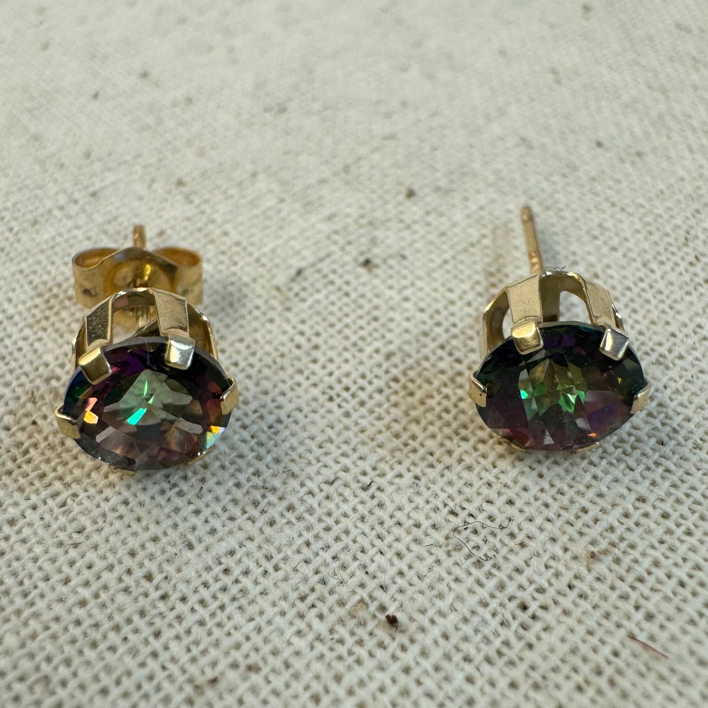 14K gold Stud Earrings set with Caribbean Topaz