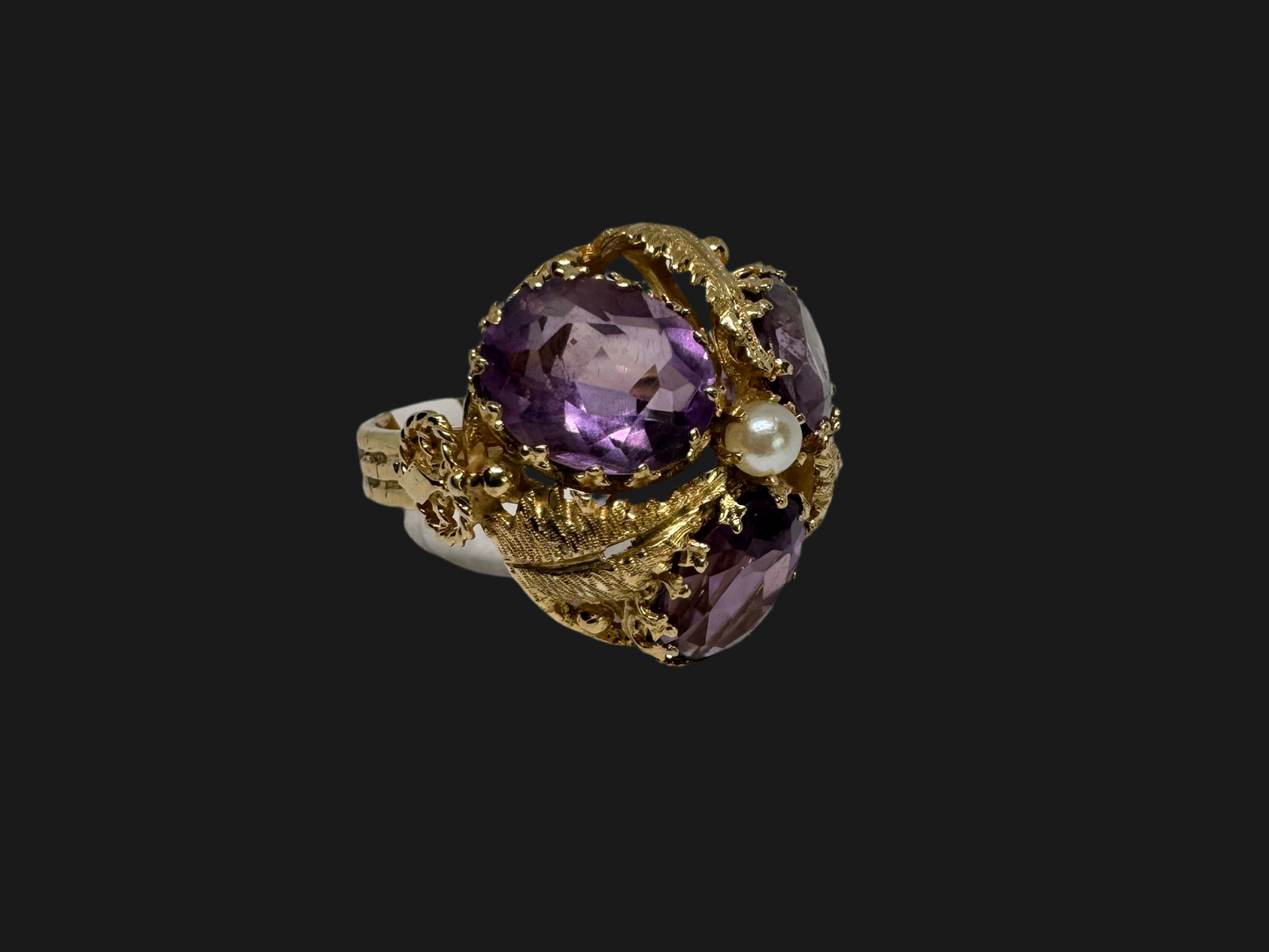 14K gold ring set with Amethyst & Pearl