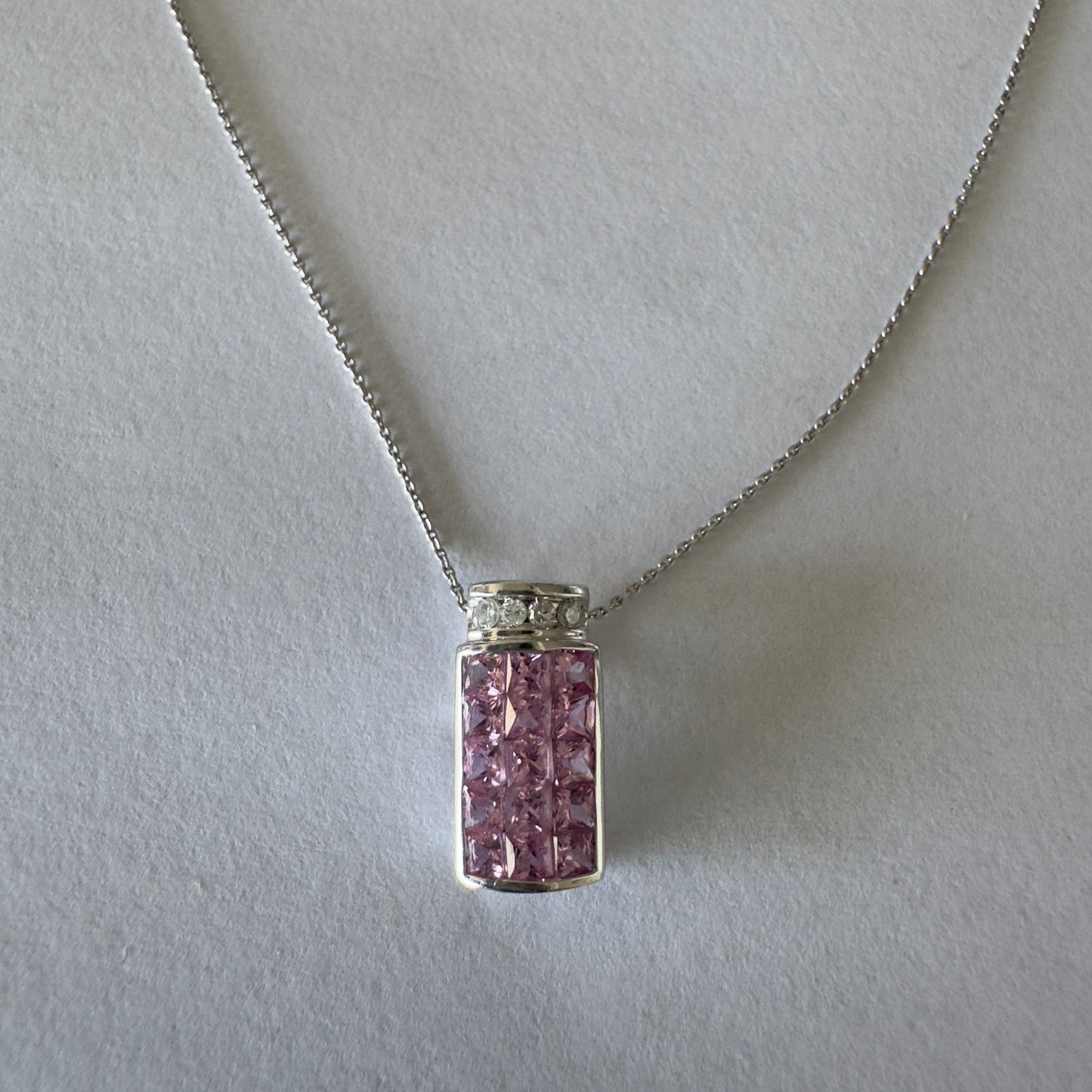 10K gold pendant with soft pink Sapphire & Diamonds